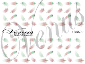 Water Transfer Decals - Feathers Green Pink #6002b - Venus Nail Art Supplies Australia