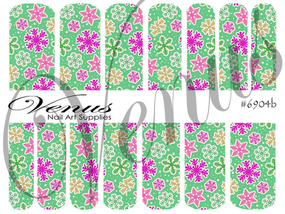 Water Transfer Decals - Snowflakes - 04 Green #6904b - Venus Nail Art Supplies Australia