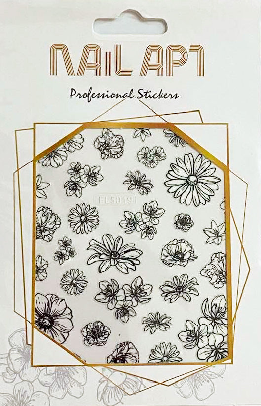 Nail Art Stickers - Black & White Flowers 5019 | Venus Nail Art Supplies Australia