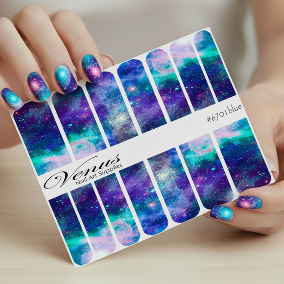 Nail Art Water Transfer Decals - Galaxy - Blue (Clear/White) - #6701