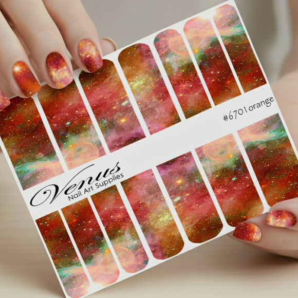Nail Art Water Transfer Decals: Galaxy - Orange (Clear/White) - #6701