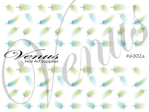 Water Transfere Decals - Feathers Blue/Green #6002a - Venus Nail Art Supplies Australia