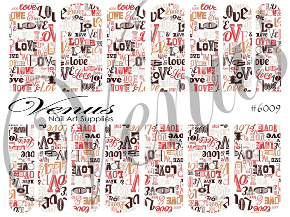 Water Transfer Decals - Lots of Love #6009 - Venus Nail Art Supplies Australia