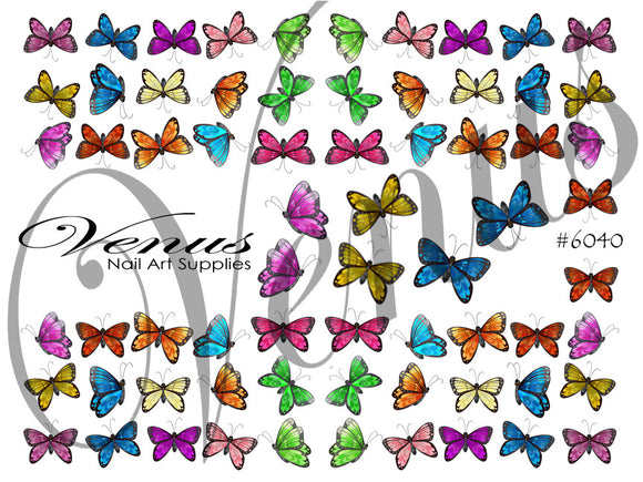 Water Transfer Decals - Butterflies Rainbow #6040 - Venus Nail Art Supplies Australia