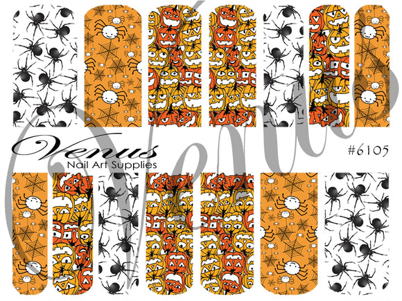 Water Transfer Decals - Spiders and Pumpkins #6105 - Venus Nail Art Supplies Australia