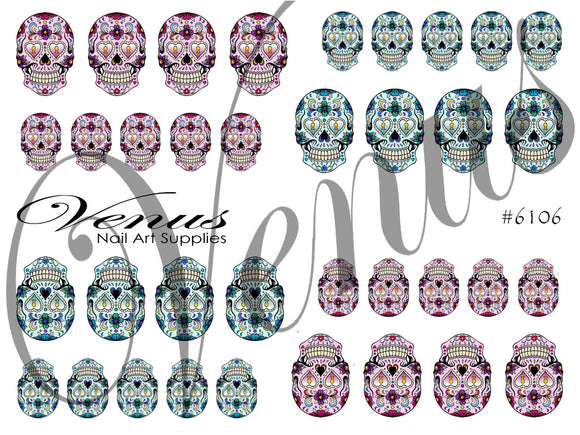 Water Transfer Decals - Sugar Skulls Pink/Blue #6106 - Venus Nail Art Supplies Australia