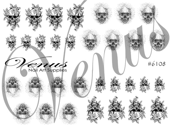 Water Transfer Decals - Fancy Skulls #6108 - Venus Nail Art Supplies Australia