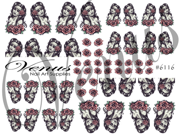 Water Transfer Decals - Sugar Skull Babes #6116 - Venus Nail Art Supplies Australia