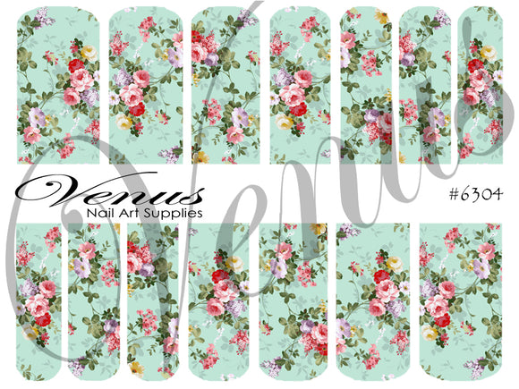 Water Transfer Decals - Floral - Aqual #6304 - Venus Nail Art Supplies Australia