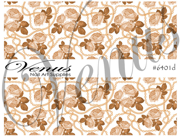 Water Transfer Decals - Gold Roses - Full Image #6401d - Venus Nail Art Supplies Australia