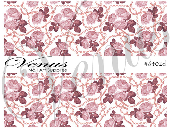 Water Transfer Decals - Chains - Rose Gold Roses - Full Image #6402d - Venus Nail Art Supplies Australia