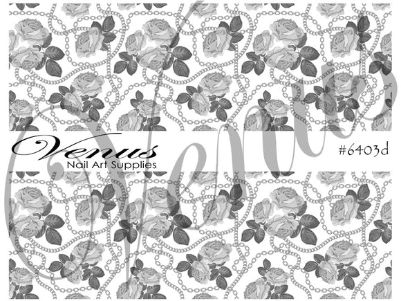 Water Transfer Decals - Silver Roses - Full Image #6403d - Venus Nail Art Supplies Australia