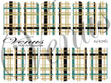 Water Transfer Decals - Plaid Chains Teal/Gold $6404b - Venus Nail Art Supplies Australia