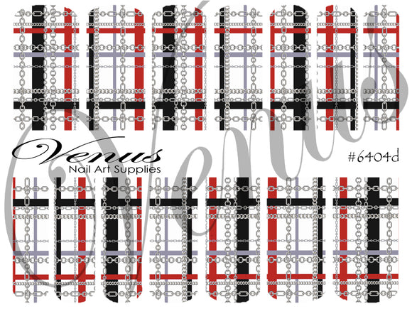 Water Transfer Decals - Plaid Chains - Red/Silver #6404d - Venus Nail Art Supplies Australia