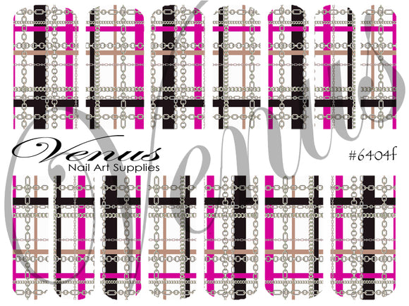 Water Transfer Decals - Plaid Chains - Pink/Silver #6404f - Venus Nail Art Supplies Australia