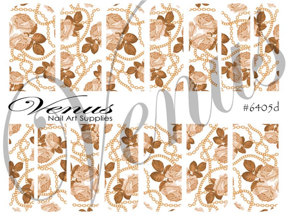 Water Transfer Decals - Gold Floral Chains #6405d - Venus Nail Art Supplies Australia