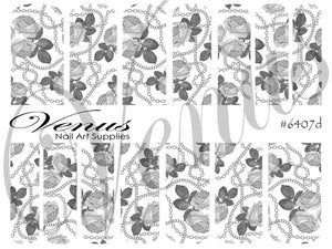 Water Transfer Decals - Silver Floral Chains #6407d - Venus Nail Art Supplies Australia