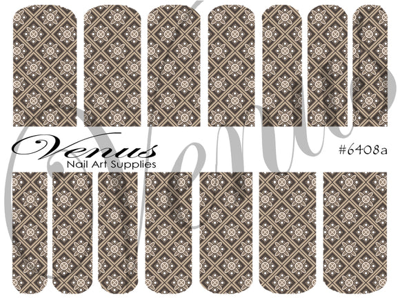 Water Transfer Decals - Brown Geometric Pattern #6408a - Venus Nail Art Supplies Australia