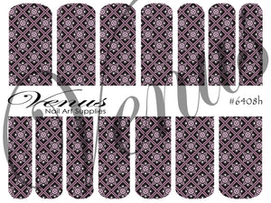 Water Transfer Decals - Dusty Rose/Black Geometric Pattern #6408h - Venus Nail Art Supplies Australia