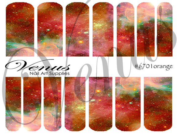 Water Transfer Decals - Galaxy Orange #6701orange - Venus Nail Art Supplies