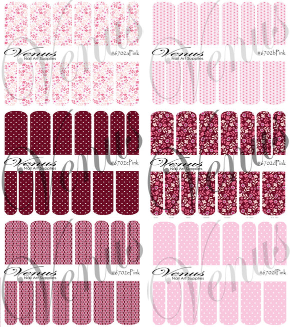 Water Transfer Decals - Pink Set of 6 #6702 - Venus Nail Art Supplies
