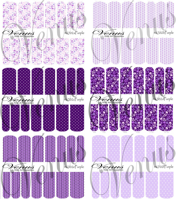 Water Transfer Decals - Purple Set of 6 #6702 - Venus Nail Art Supplies