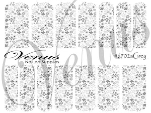 Water Transfer Decals - Floral Grey A #6702a - Venus Nail Art Supplies