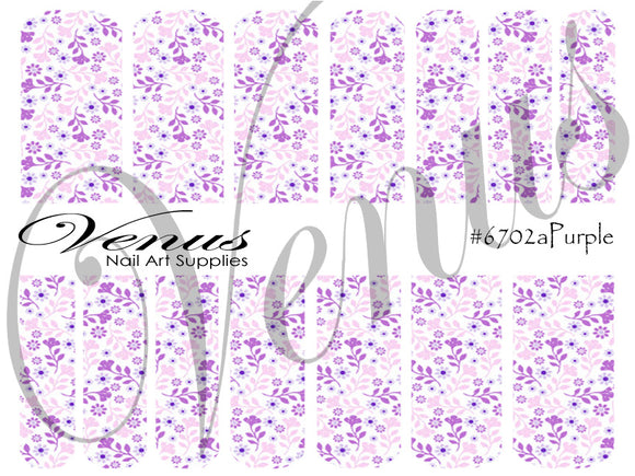 Water Transfer Decals - Lilac Floral Vines #6702aPurple - Venus Nail Art Supplies