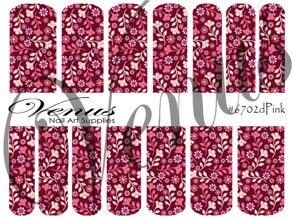 Water Transfer Decals - Dk Pink Floral Vines #6702dPink - Venus Nail Art Supplies