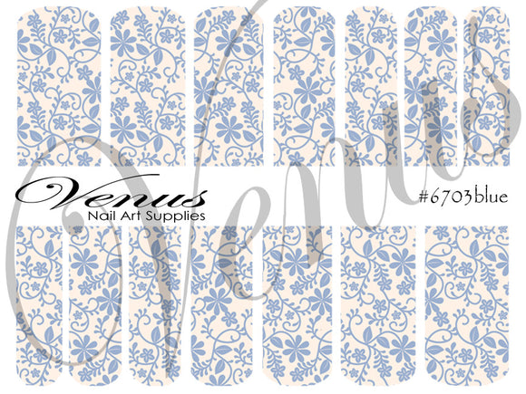 Water Transfer Decals - Floral Lace - Blue #6703 - Venus Nail Art Supplies