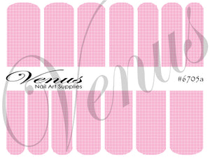Water Transfer Decals - Lovely - Pink Plaid #6705a - Venus Nail Art Supplies Australia
