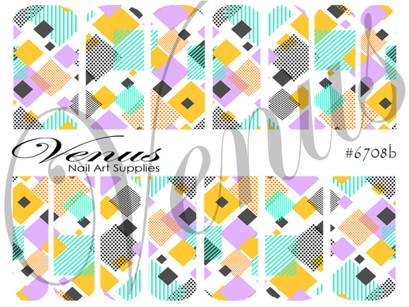 Water Transfer Decals - Geo Squares #6708b - Venus Nail Art Supplies Australia