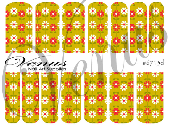 Water Transfer Decals - Floral Fruits - Green/Red Flowers #6713d - Venus Nail Art Supplies Australia