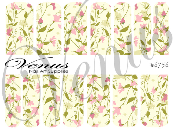 Water Transfer Decals - Floral - Pastel Yellow #6756 - Venus Nail Art Supplies Australia