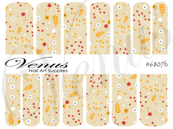 Water Transfer Decals - Autumn Floral #6807b - Venus Nail Art Supplies Australia