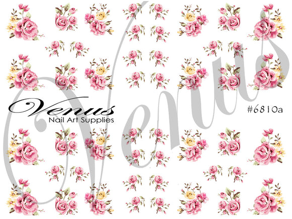 Water Transfer Decals - Pink Roses #6810a - Venus Nail Art Supplies Australia
