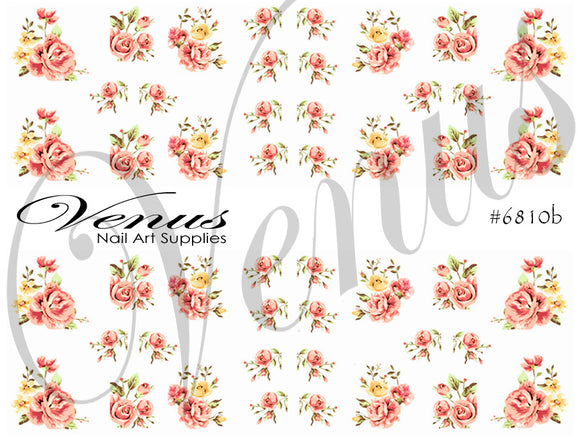 Water Transfer Decals - Peach Roses #6810b - Venus Nail Art Supplies Australia