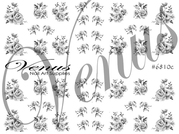 Water Transfer Decals - Black Roses #6810c - Venus Nail Art Supplies Australia