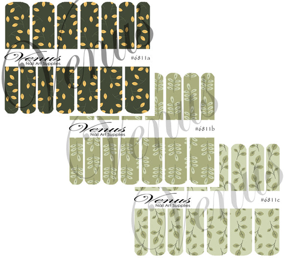 Water Transfer Decals - Sage Floral - Set of 3 #6811 - Venus Nail Art Supplies Australia
