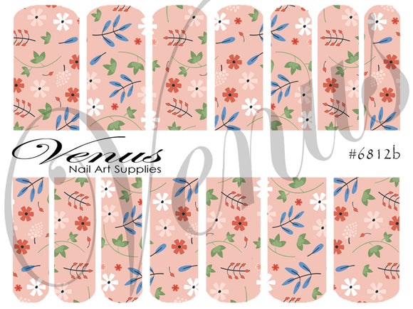 Water Transfer Decals - Vintage Floral - Pink #6812b - Venus Nail Art Supplies Australia