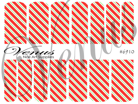 Water Transfer Decals - Christmas Stripes #6910 - Venus Nail Art Supplies Australia