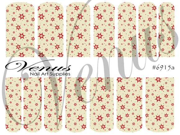 Water Transfer Decals - Christmas Stars - Red #6915a - Venus Nail Art Supplies Australia