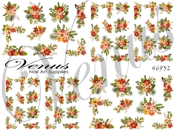 Water Transfer Decals - Christmas Flowers - Venus Nail Art Supplies Australia
