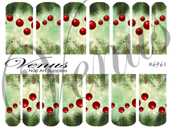 Water Transfer Decals - Bauble Lei - Red / Green #6961 - Venus Nail Art Supplies Australia