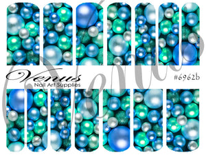 Water Transfer Decals - Christmas Baubles - Blue #6962b - Venus Nail Art Supplies Australia