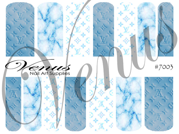 Water Transfer Decals - Designer Inspired LV Blue #7003 - Venus Nail Art Supplies Australia