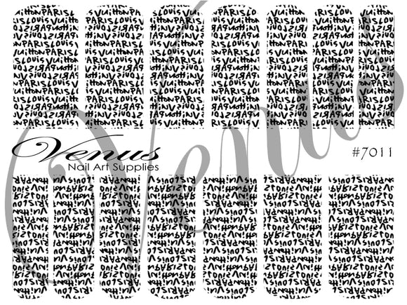 Water Transfer Decals - Designer Inspired Black LV Text #7011 - Venus Nail Art Supplies Australia
