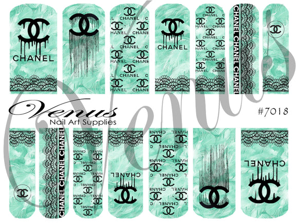 Water Transfer Decals - Designer Inspired CC Aqua #7018 - Venus Nail Art Supplies Australia