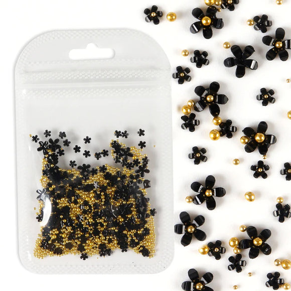 3D Flower Nail Art Charm Kit - Black/Gold | Venus Nail Art Supplies Australia