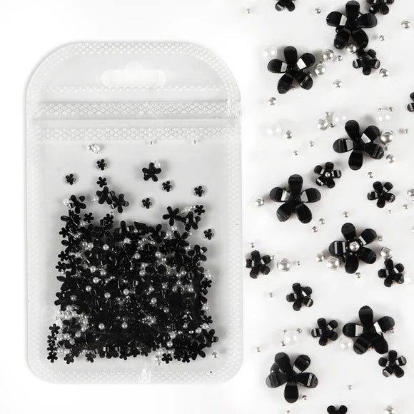 3D Flower Nail Art Charm Kit - Black/Silver | Venus Nail Art Supplies Australia